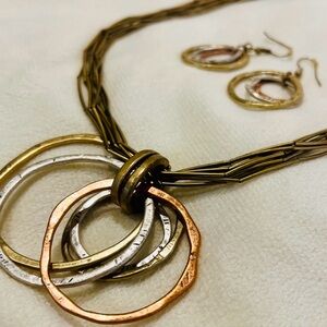 Elegant Multi-Tone Necklace and Earring Set